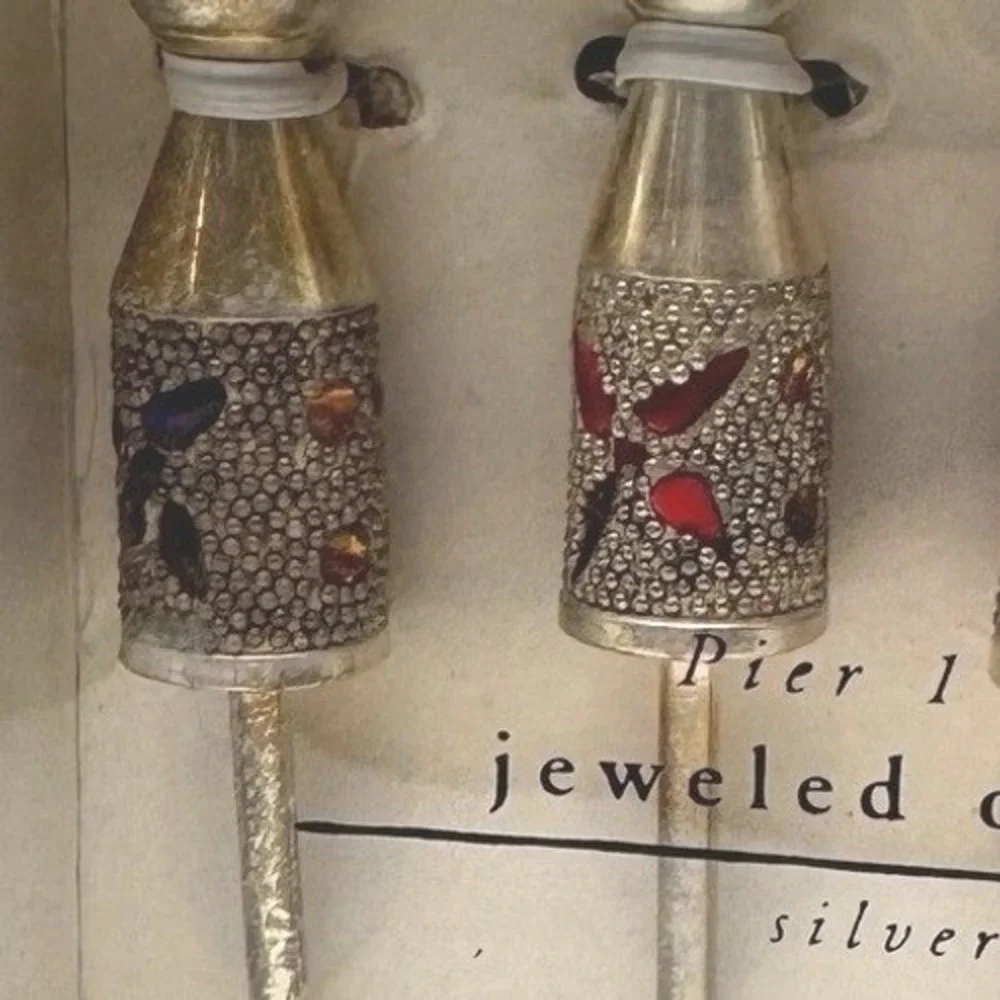 Pier 1 Imports‎ Jeweled Olive Picks Silver Plated 2 Boxes of 4 Cocktail Picks